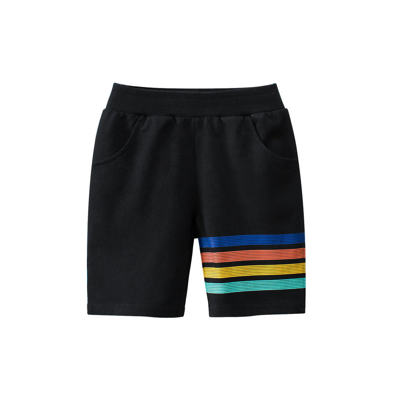 Baby Boy Colorful Striped Print Summer New 5-Point Casual Pants With Pockets-2