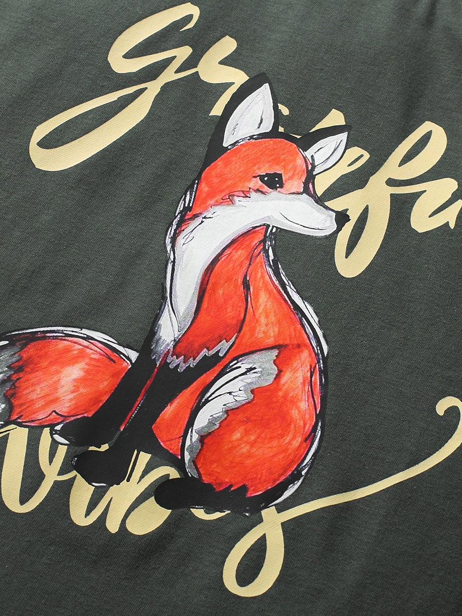 Boys’ Fox Print T-Shirt In European And American Style For Summer-3