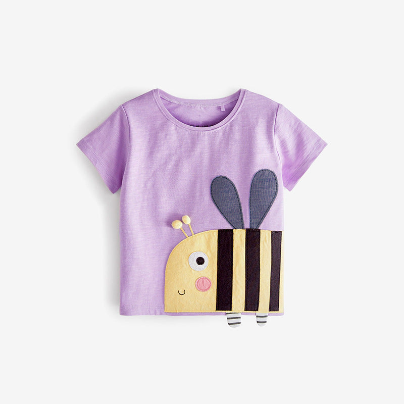 Baby Cartoon Animal Patched Graphic Short Sleeve O-Neck Design Tops-2