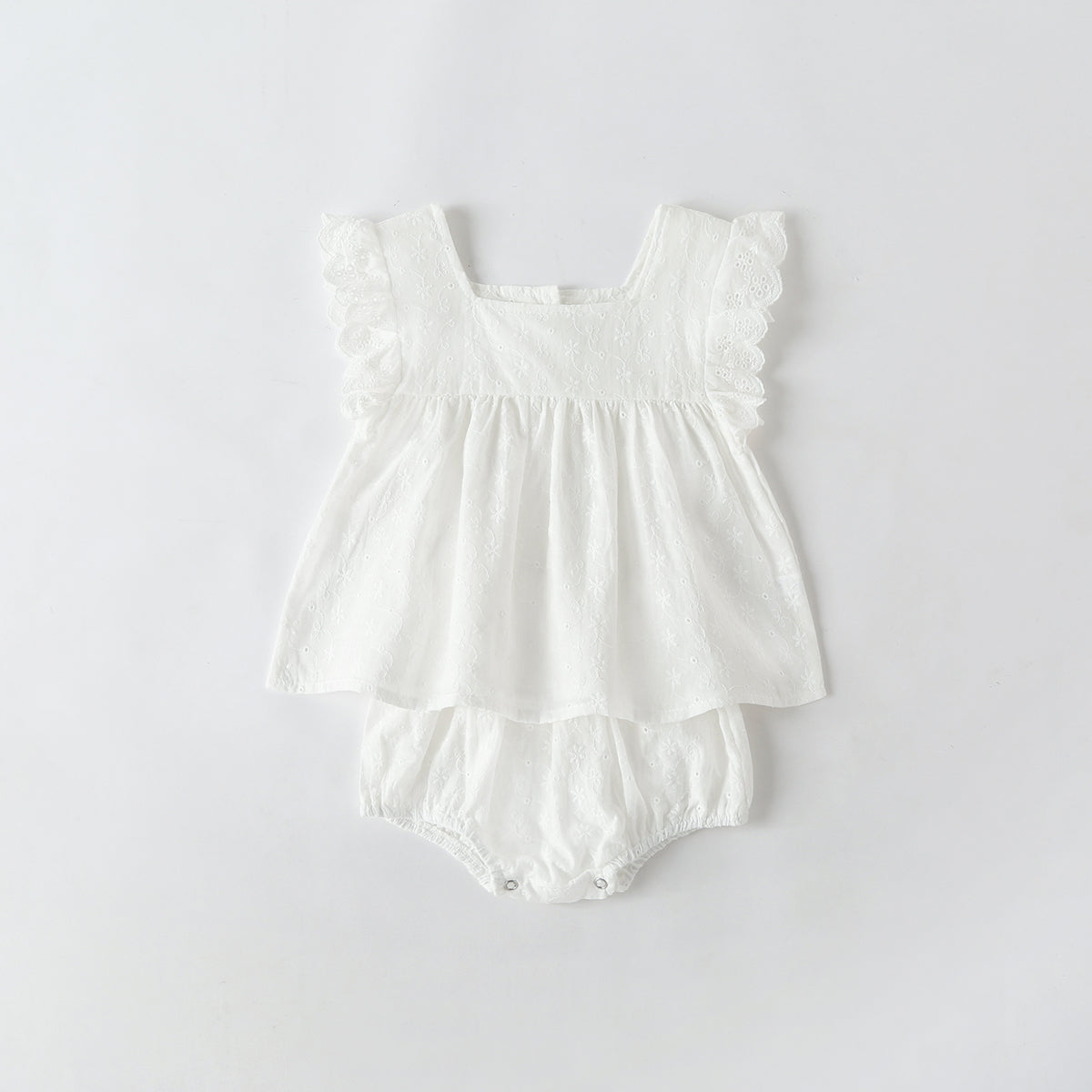 Baby Girl Solid Color Ruffle Design Square Neck Tops Combo Triangle Shorts 1 Pieces Sets-2