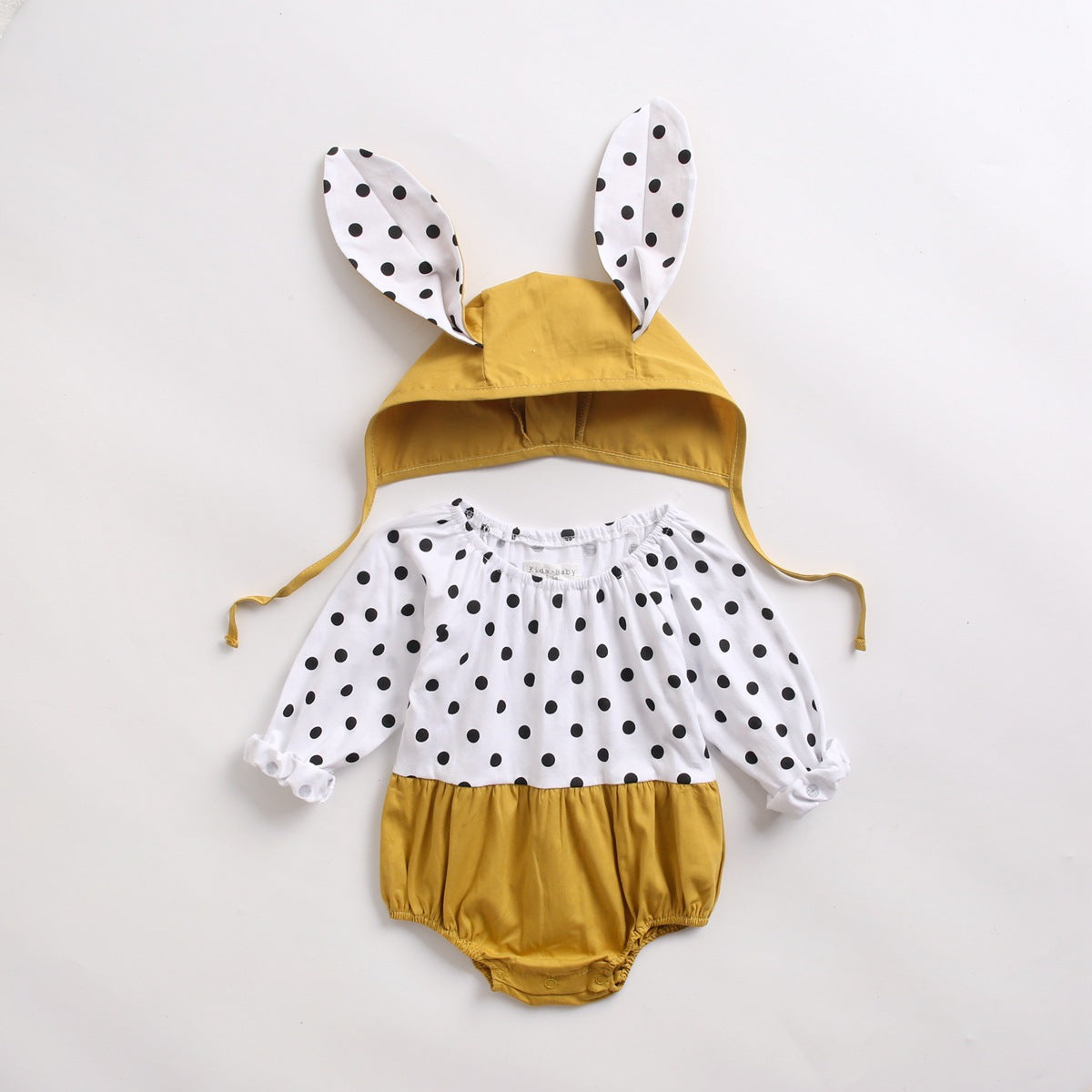 Baby Girl Polka Dot Graphic Long Sleeved Cute Bodysuit & Hats-2