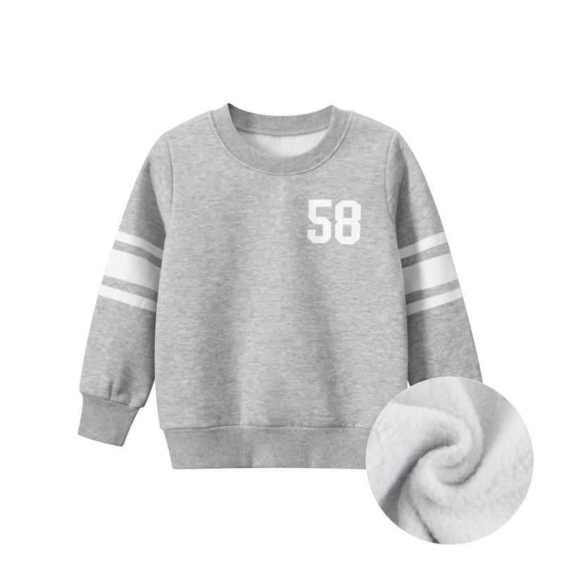 Baby Solid Color Side Striped Design Fleece Warm Hoodies-2