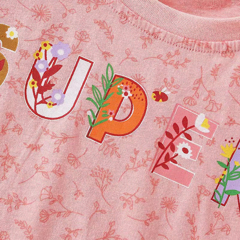 Baby Girl Floral & Slogan Print Graphic Puff Sleeve Tee Combo Denim Shorts Sets-2