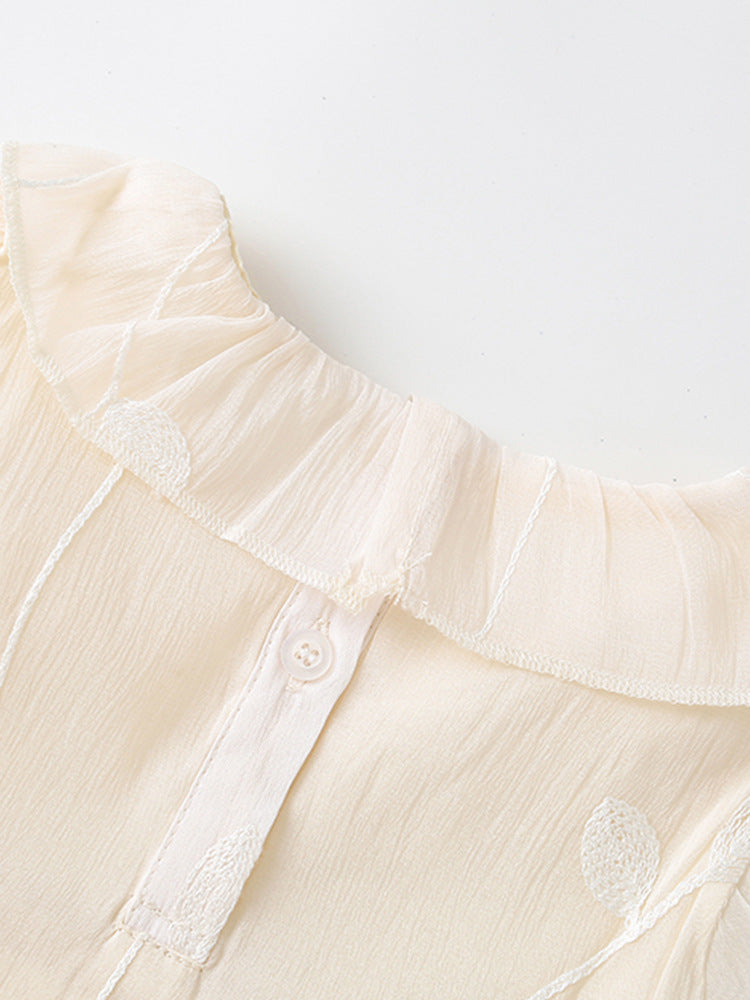 Summer New Arrival Girls’ Leaves And Vine Pattern Embroidery Short Sleeves Round Collar Dress-2