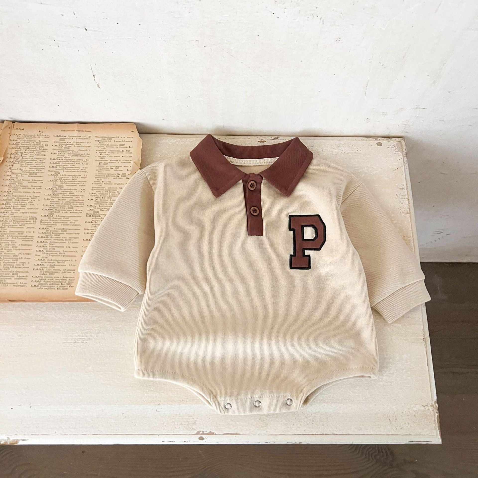 Autumn New Arrival Baby Boys And Girls Letter Pattern Long Sleeves Turn-Down Collar Onesies-2