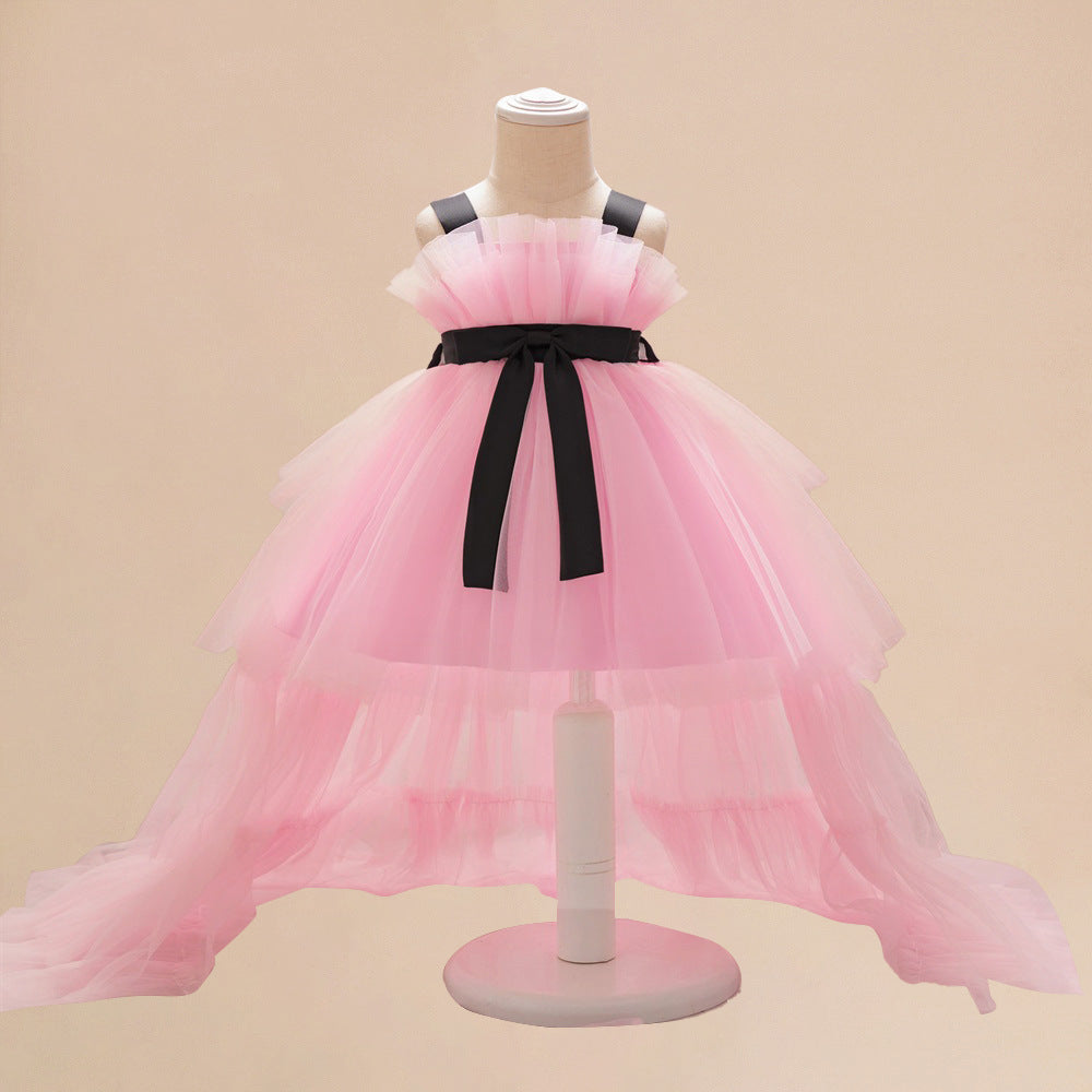 Summer Baby Kids Girls Princess Sleeveless Ribbon Butterfly Bow Tailcoat Tulle Dress-2