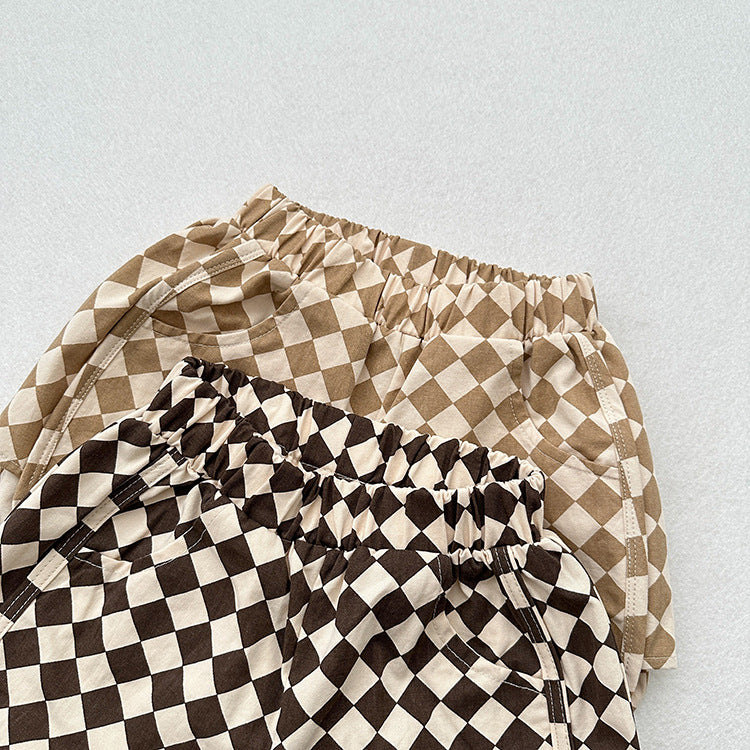 Summer New Arrival Unisex Argyle Geometric Pattern Cotton Shorts-4
