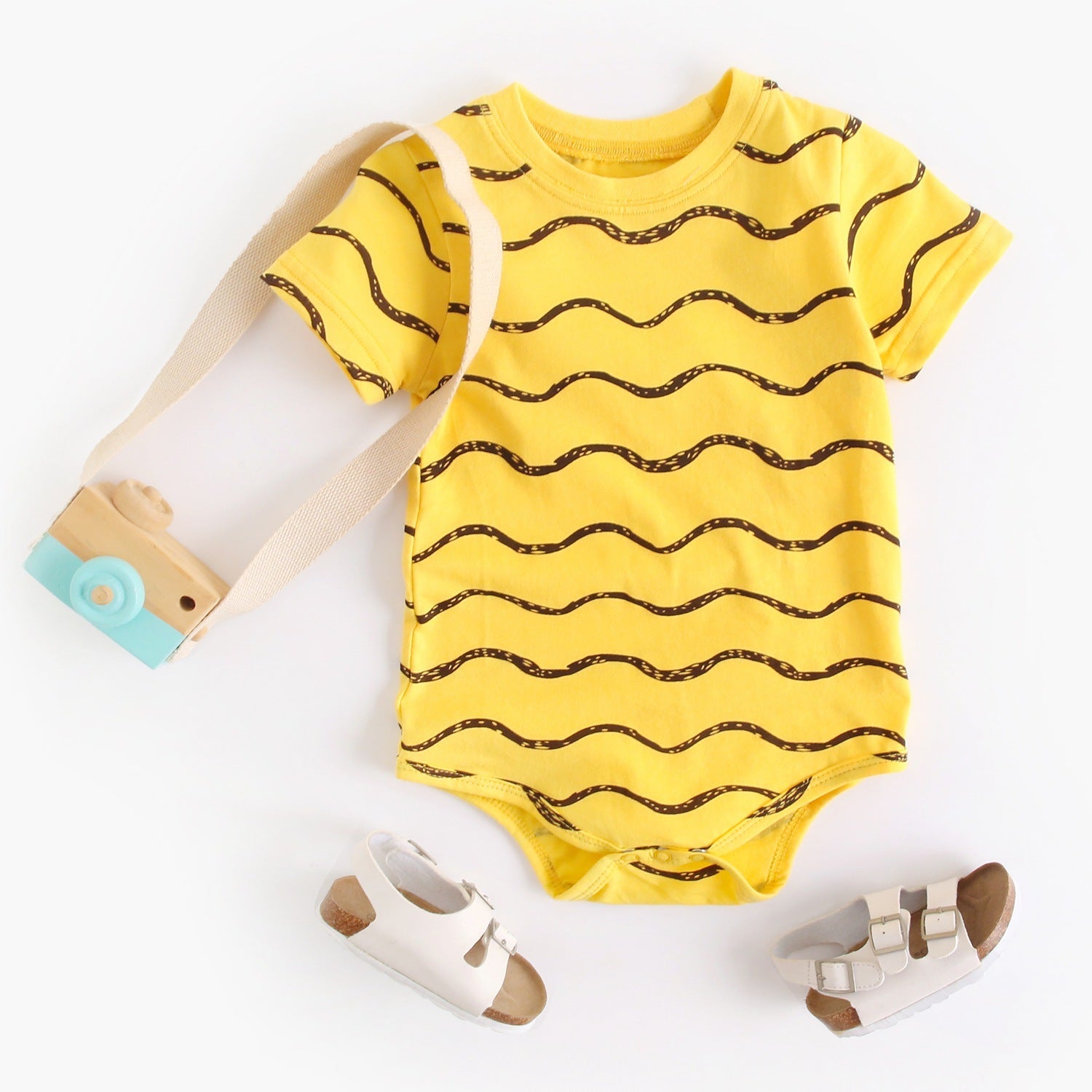 Summer New Design Baby Unisex Geometric Print Short Sleeves Crew Neck Onesies-3