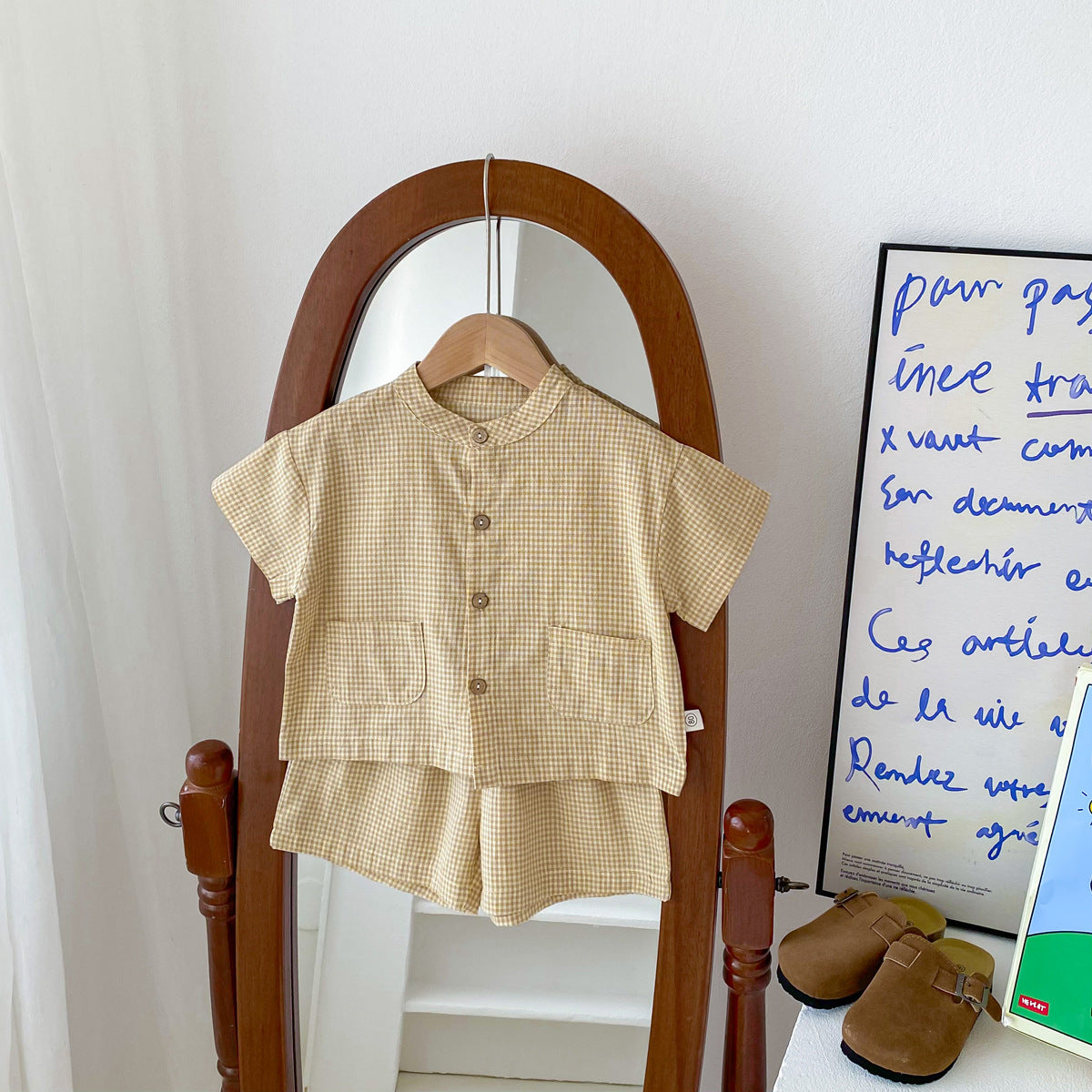 Baby Kids Boys Plaid/Solid Short Sleeves Top Shirt And Shorts Casual Clothing Set-2