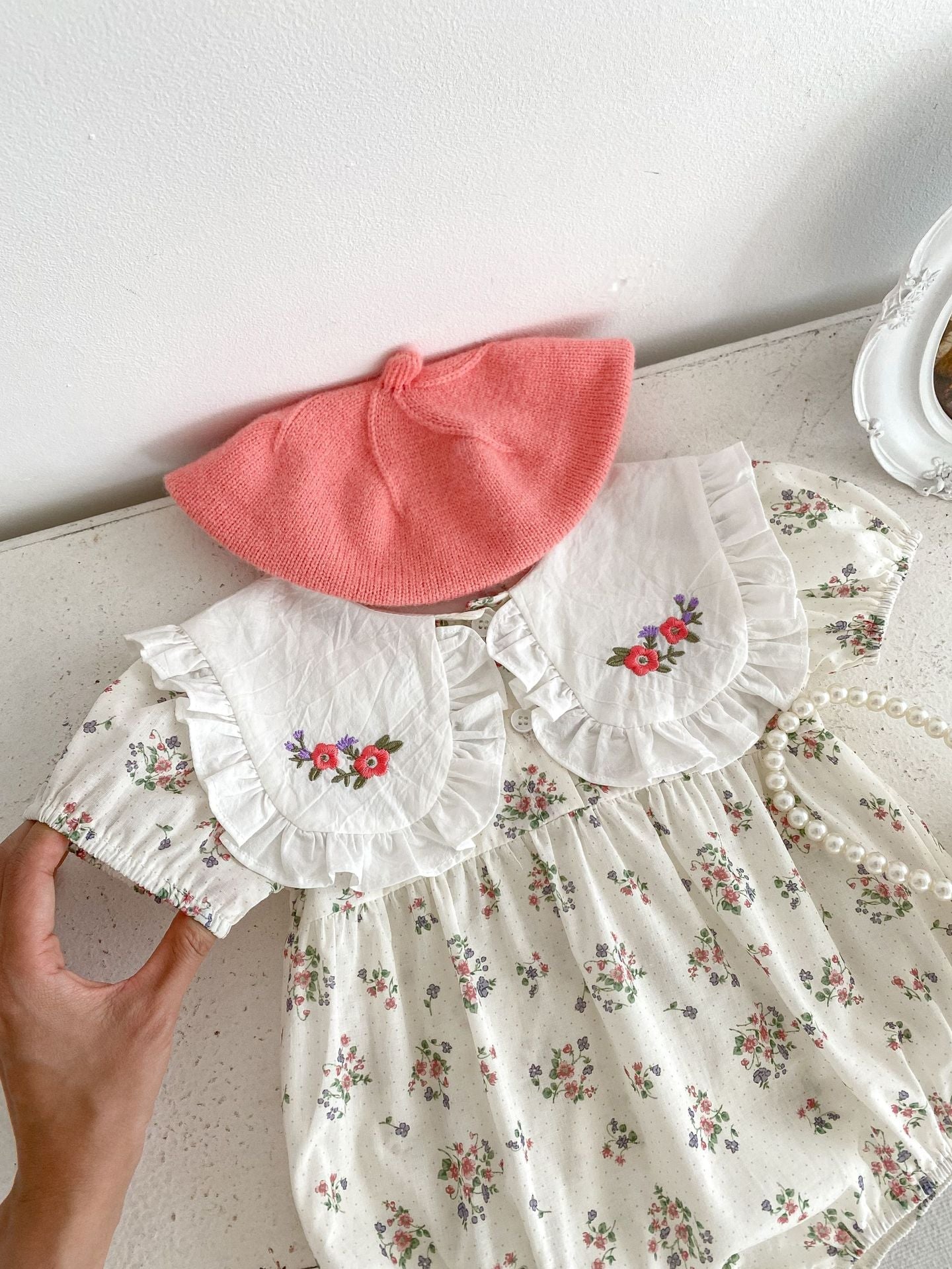 Summer Baby Girls Flowers Pattern Short Sleeves Onesies-2