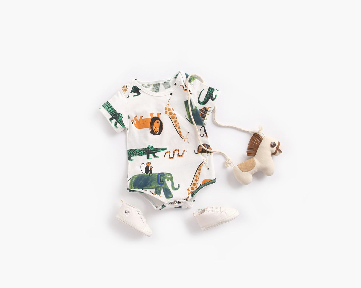 Baby Boy And Girl Animal Print Short-Sleeved O-Neck Lovely Onesies In Summer-2