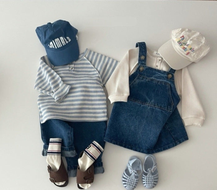 Baby Striped & Polka Dot Pattern & Solid Color Loose Comfort Shirt-2