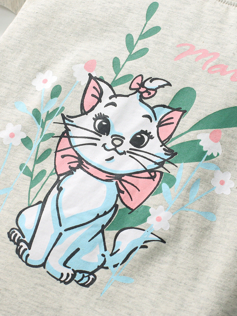 Summer Baby Kids Girls Cat Cartoon Top And Floral Shorts Casual Clothing Set-2