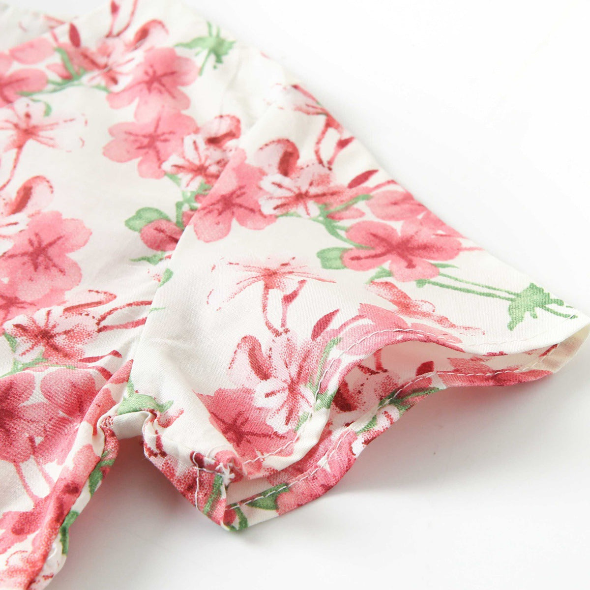 Summer New Arrival Baby Girls Elegant Floral Pattern Short Sleeves V Neck Dress-4