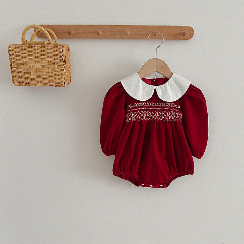 Doll Neck Red Long Sleeve Fashion Onesies & Dress-1