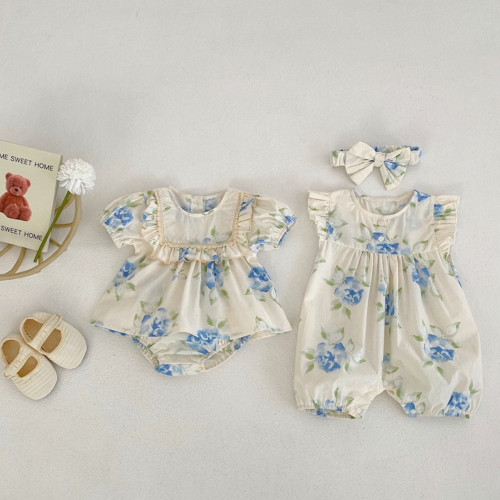 Baby Girl Flower Graphic Short Sleeve Summer Romper & Sets-2
