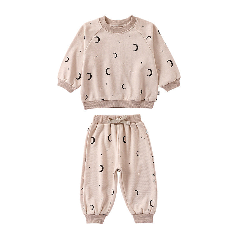 Print Pattern Crewneck Hoodie & Trousers Sets-1