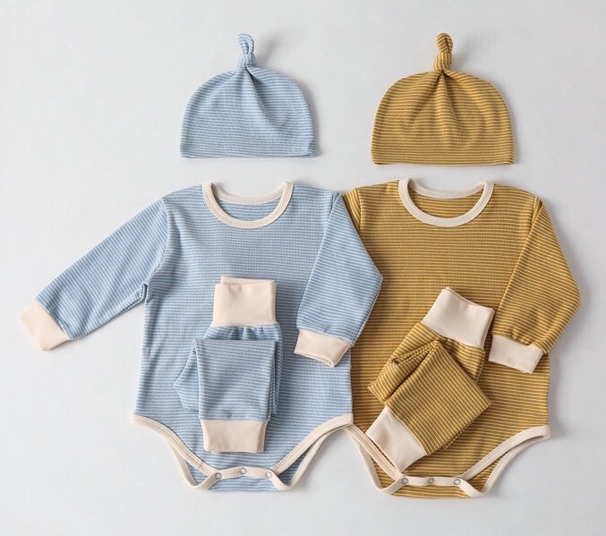 Baby Striped Graphic Bodysuit Onesies Combo Pants & Hat 3 Pieces Sets Tracksuit-2