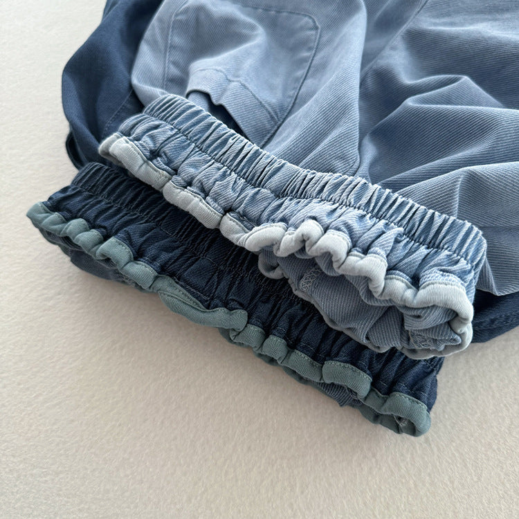 Summer New Arrival Modern Casual Unisex Blue Denim Elastic Waistband Lantern Pants-4