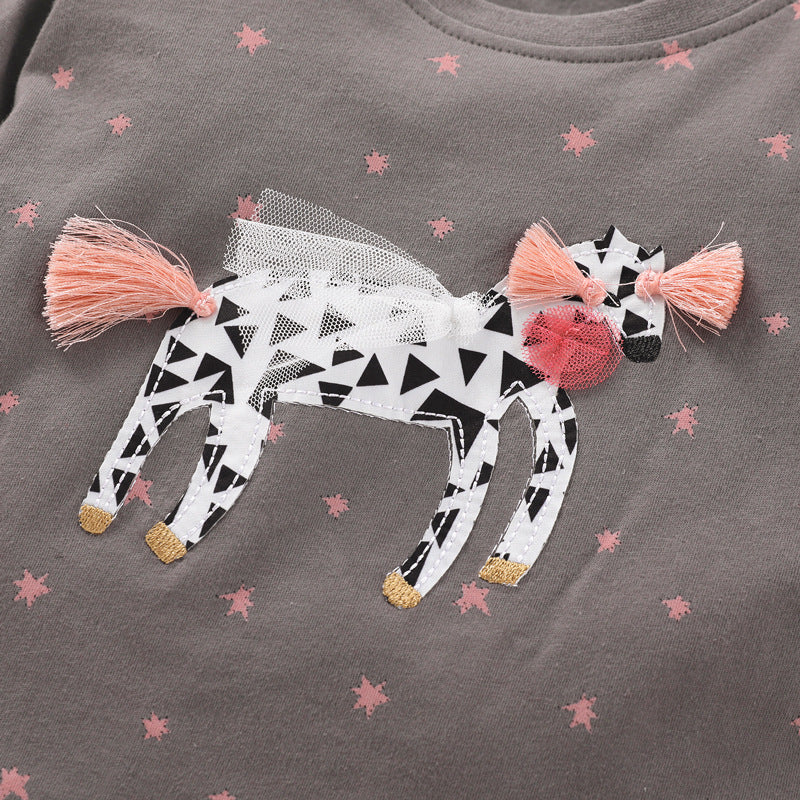 Baby Girl Cartoon Unicorn Patches Pattern Cotton Shirt-3