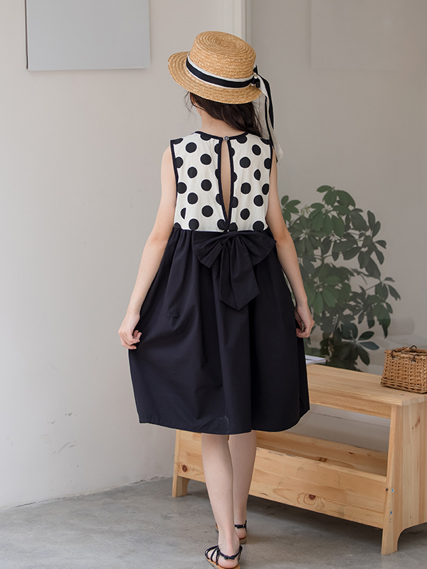 Hot Selling Summer Kids Girls Fashion New Style Polka Dots Sleeveless Color Patchwork Dress-3