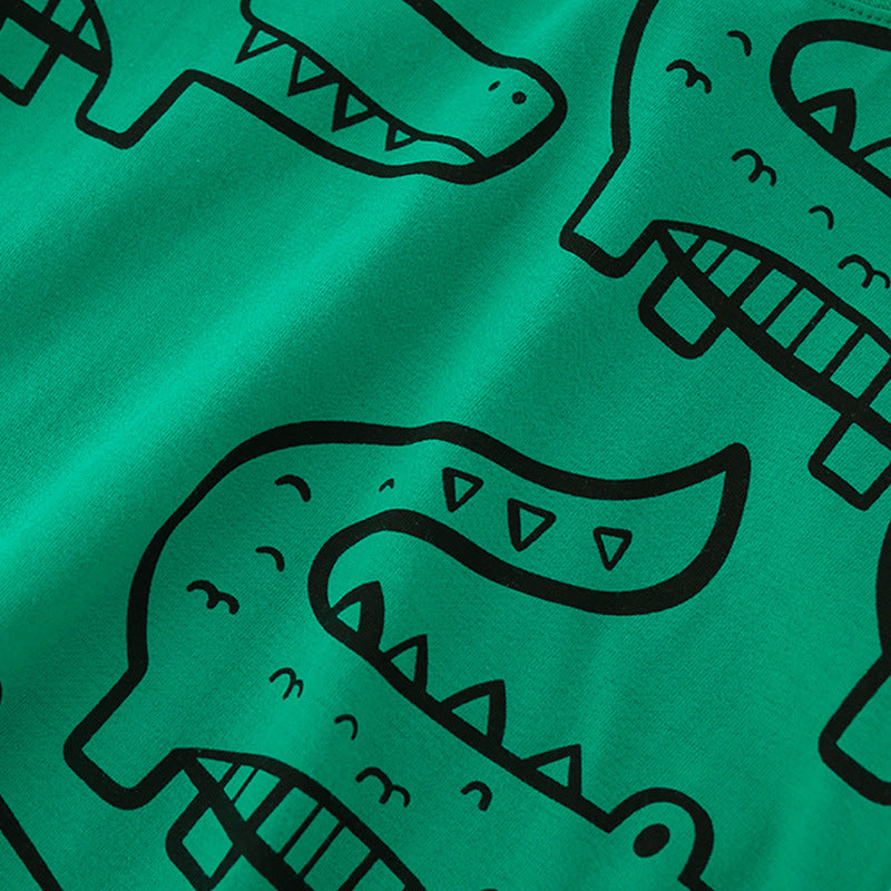 Summer Baby Kids Boys Crocodile Animals Cartoon Print T-Shirt And Black Shorts Clothing Set-2