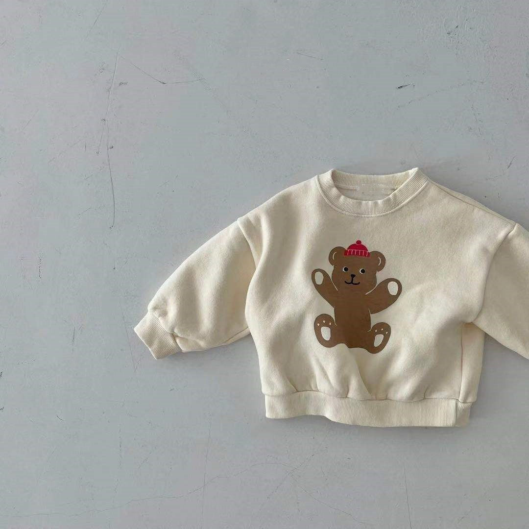 Baby Cartoon Bear Graphic Long Sleeves Cotton Casual Hoodies-1