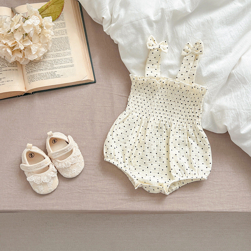 Summer New Design Baby Girls Floral Pattern Sleeveless Off Shoulder Strap Onesies-1