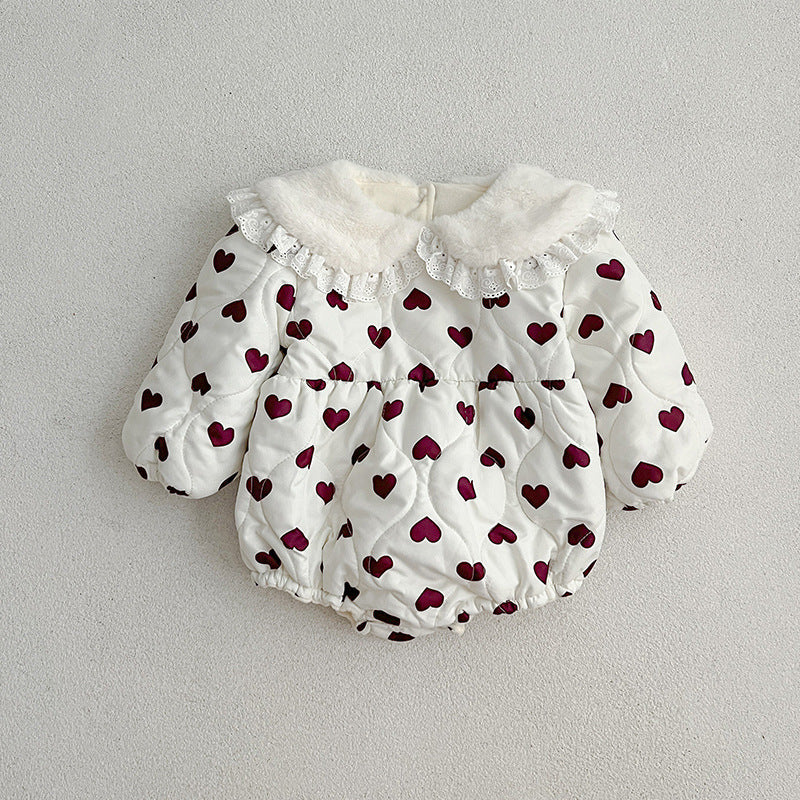 Red Heart Pattern Peter Pan Lace Collar Long Sleeve Fashion Princess Onesies&Dress-2