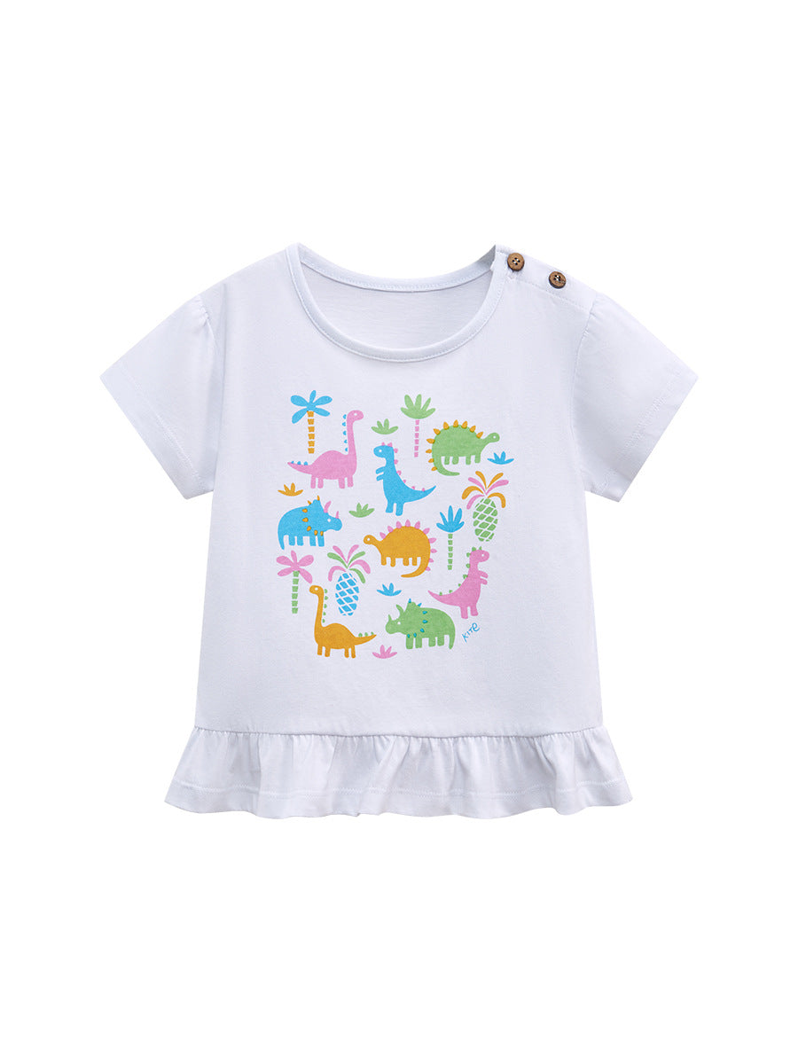 Girls’ Clothing Summer Collection – Dinosaurs And Plants Pattern Children’s T-Shirt Dress-2