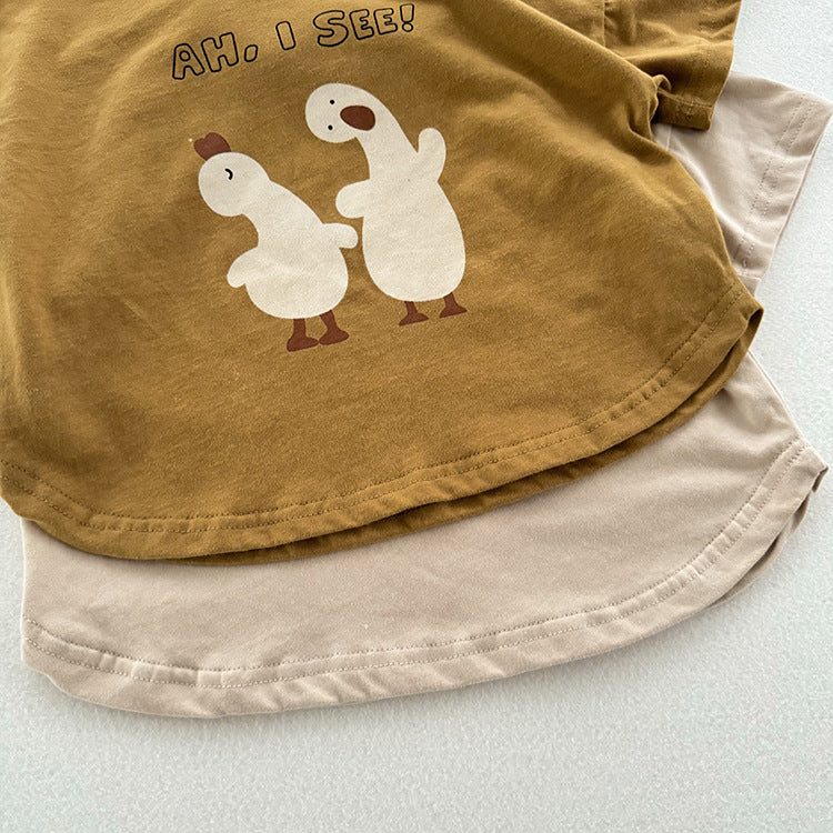 Summer New Arrival Kids Unisex Soft Comfortable Short Sleeves Silly Duck Pattern Top Casual T-Shirt-4