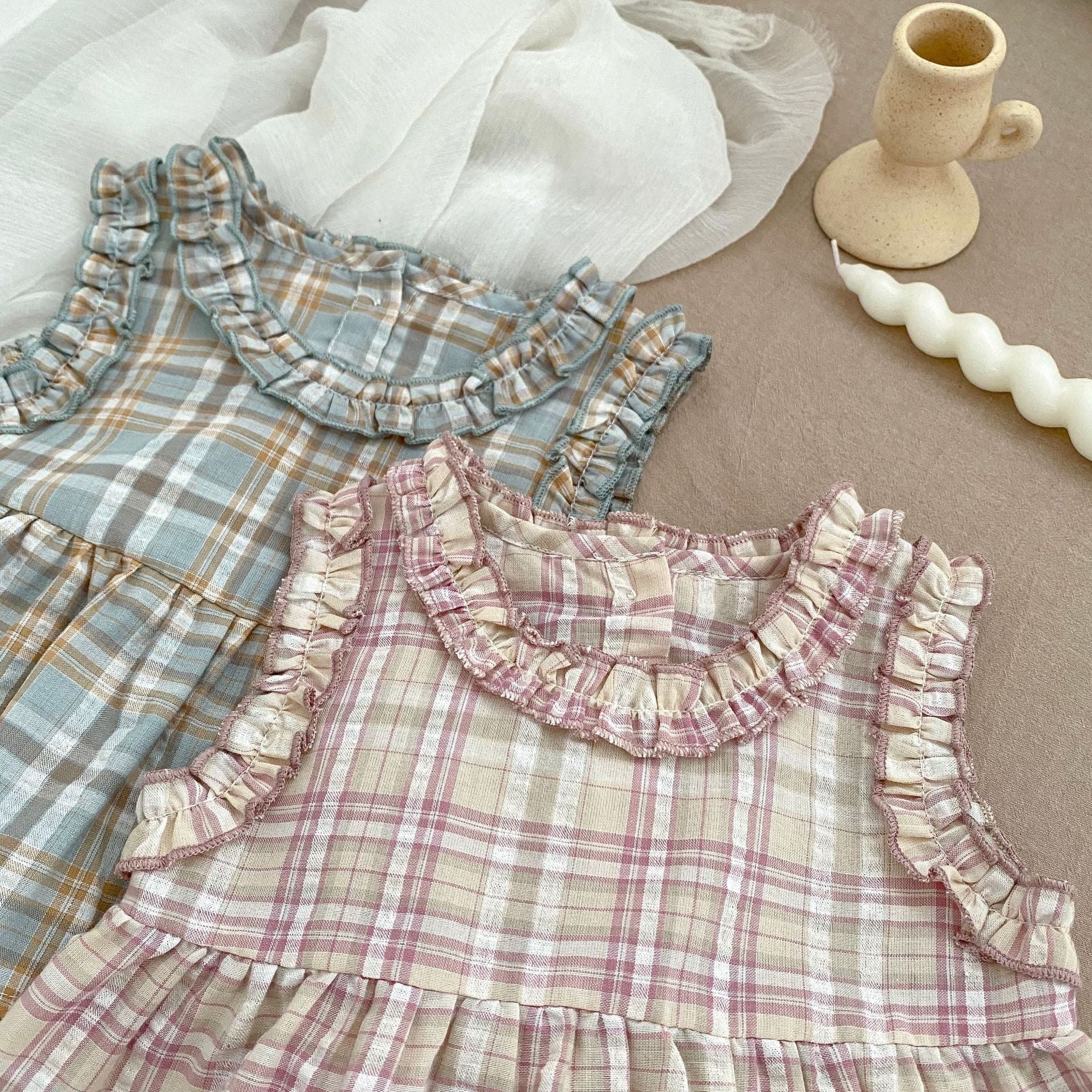 Summer Baby Kids Girls Plaid Sleeveless Vest And Shorts Casual Clothing Set-1