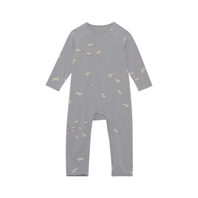 Baby Floral & Animals Print Pattern Long Sleeves Soft Jumpsuit-2