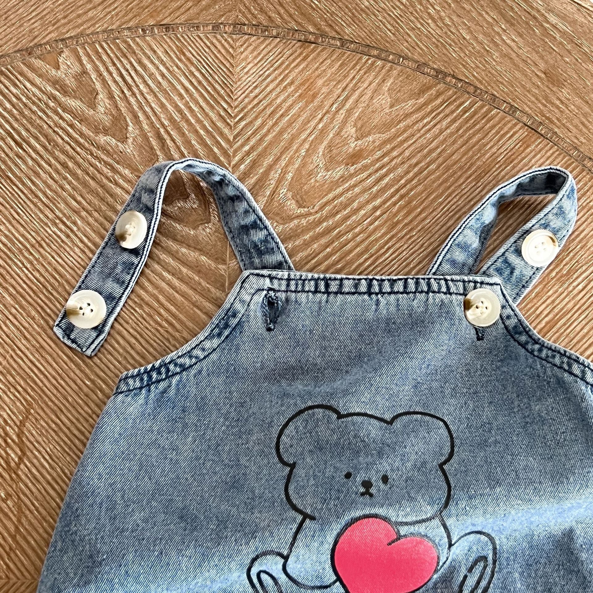 Baby Cartoon Bear Pattern Fashion Denim Strap Oniesies-2