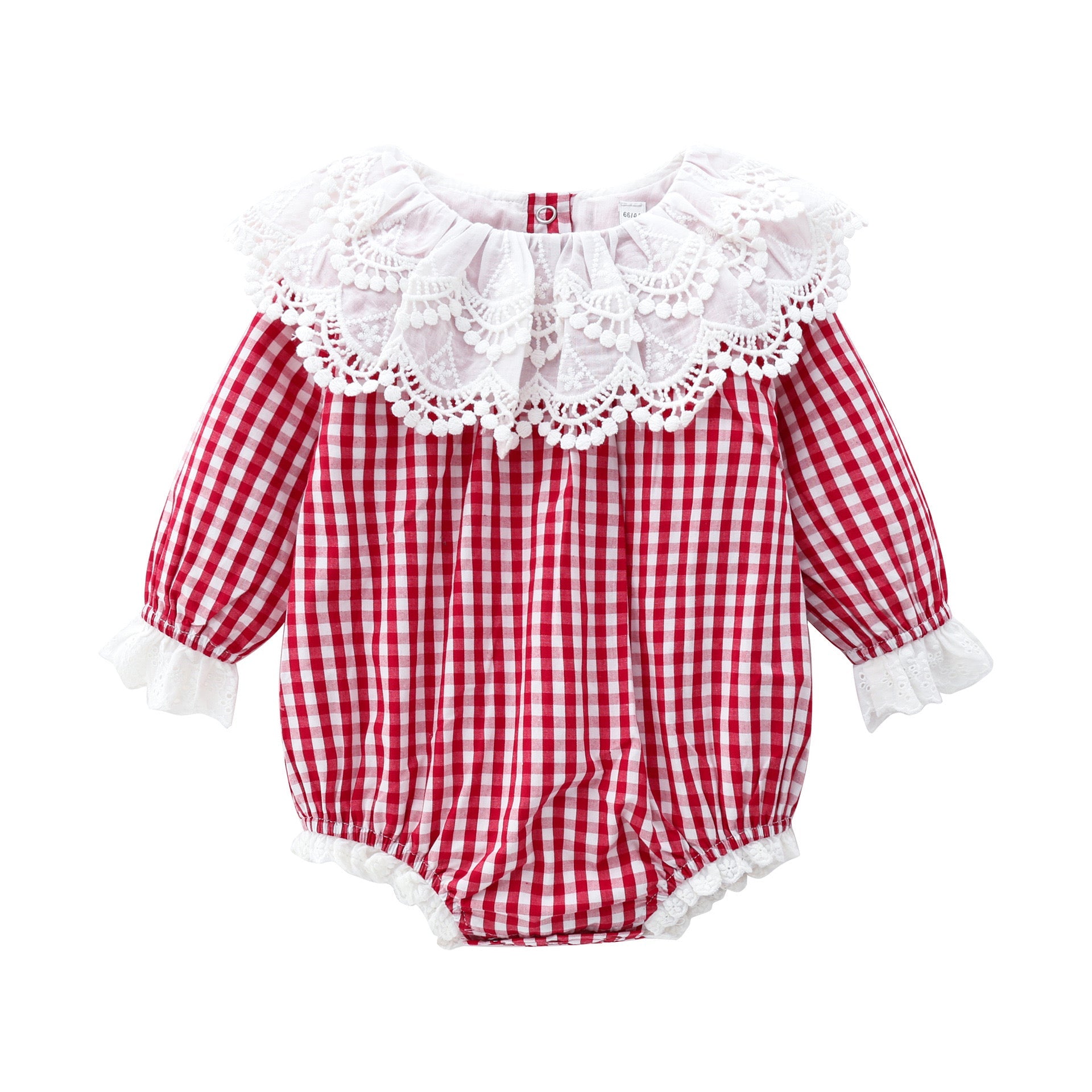 Baby Girl Layered Ruffle Neck Design Plaid Graphic Longsleeve & Short Sleeve Onesies-1