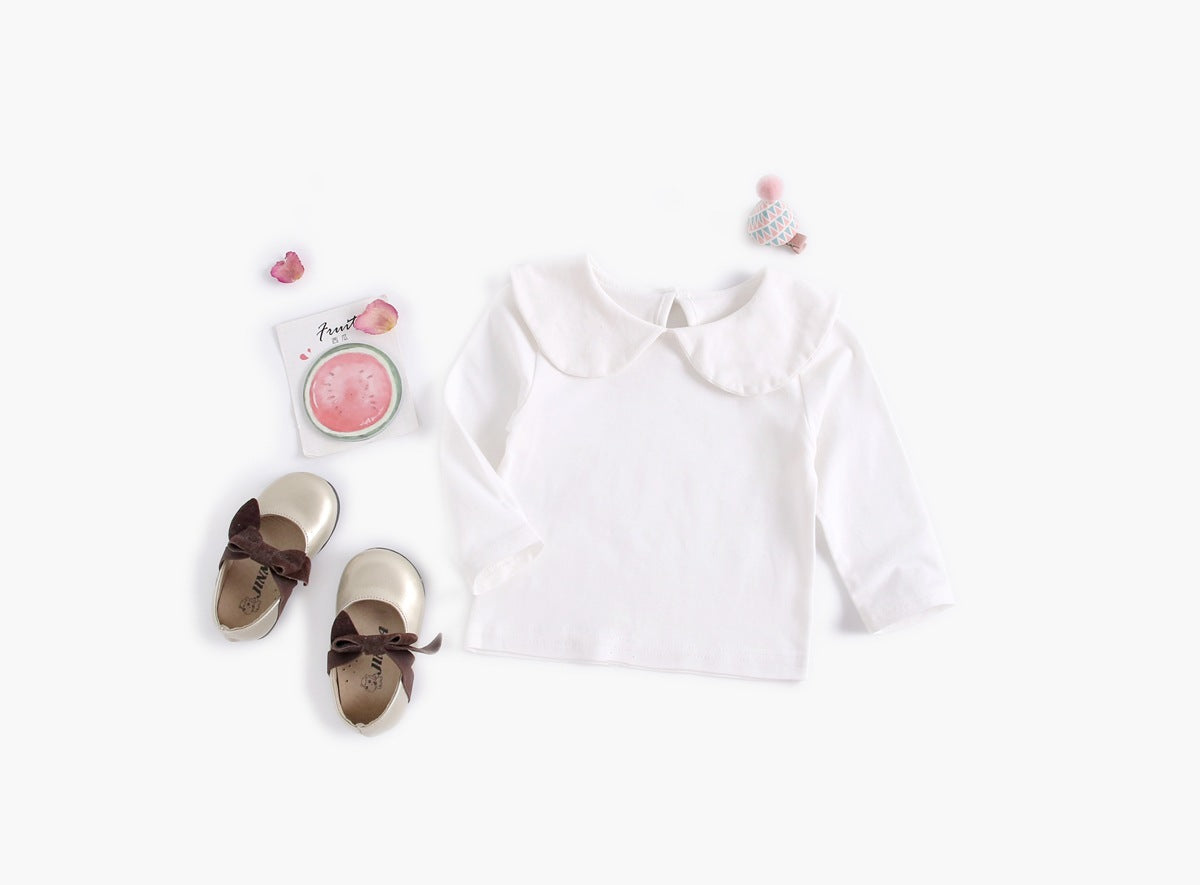 Baby Girl Doll Neck Solid Shirt & Red Plaid Graphic Bow Patched Bodysuit 1 Pieces Sets-2