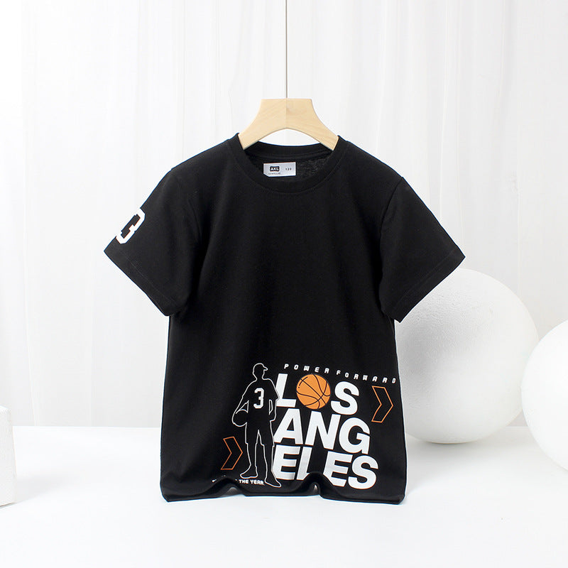 Baby Print Pattern Crewneck Short Sleeve Cotton T-Shirt-1