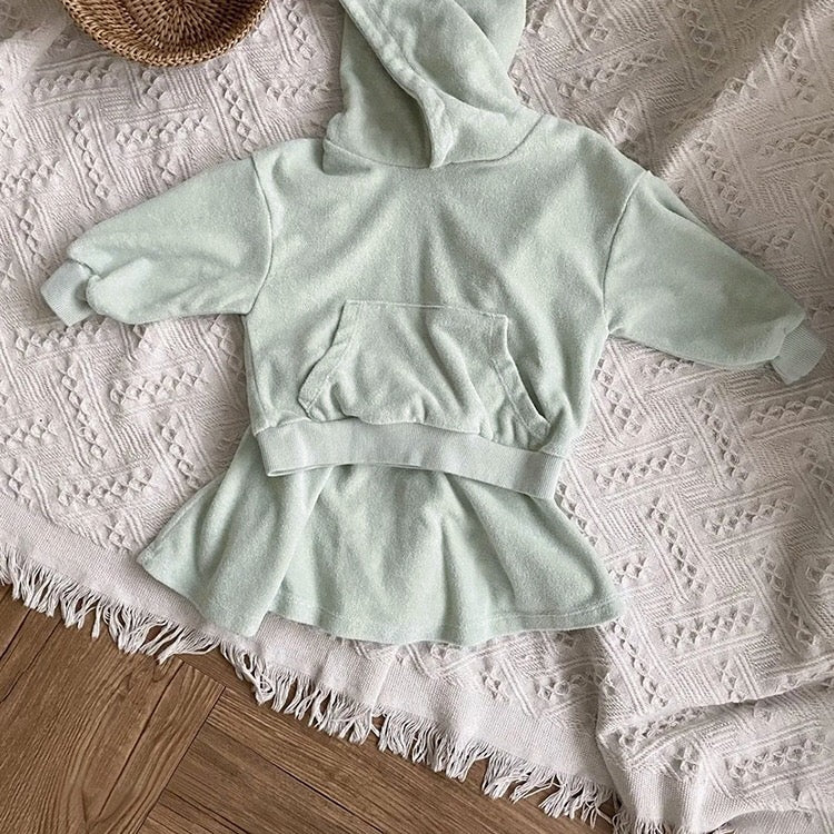 Baby Girl Solid Color Soft Cotton Hoodie With Skirt Sets-2
