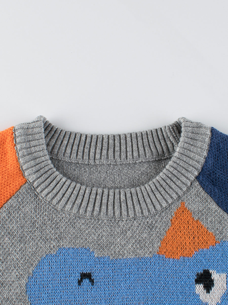 Baby Boy Kids Frightened Dinosaur Cartoon Crew Neck Long Sleeve Knitwear Pullover-3