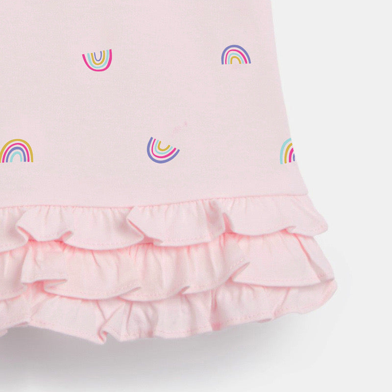 Baby Girl Allover Rainbow Graphic Polo Neck Rufffle Hem Dress-2
