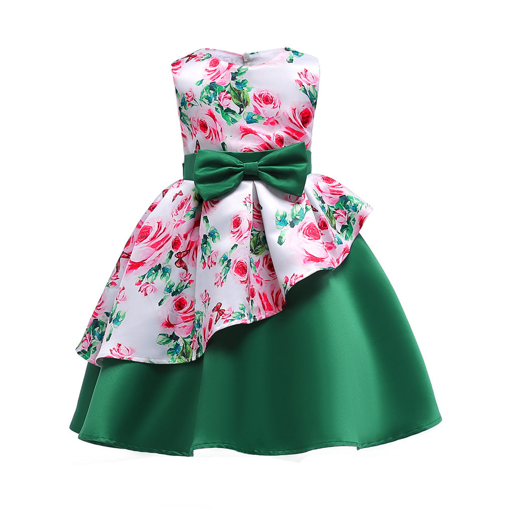 Baby Girl Floral Pattern Bow Tie Princess Tutu Dress Formal Dress-17