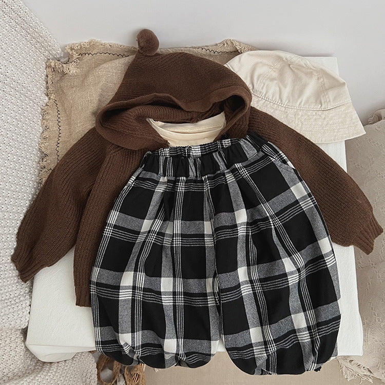 Baby Classic Plaid Pattern Loose Cotton Trousers-3