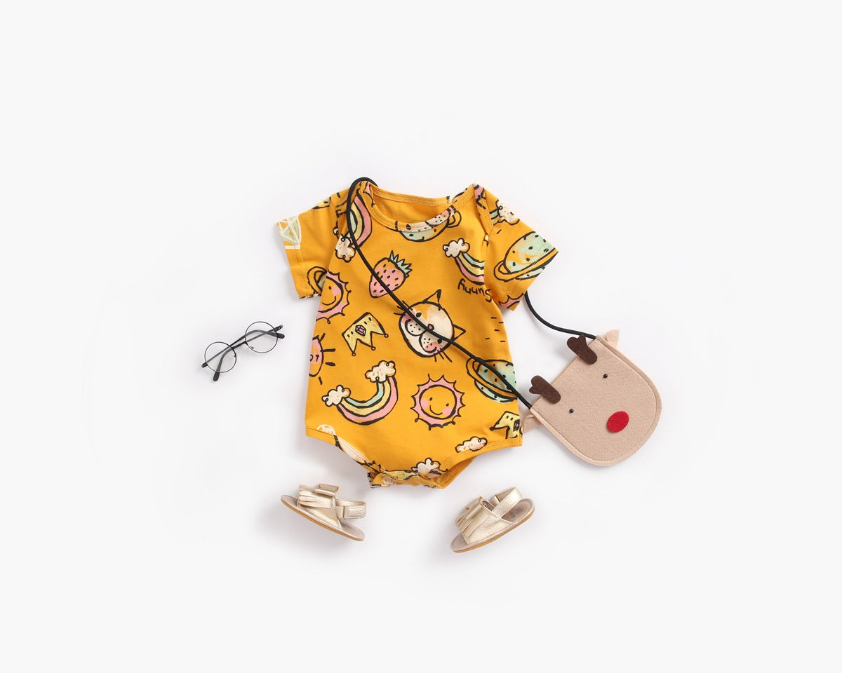 Baby Boy And Girl Animal Print Short-Sleeved O-Neck Lovely Onesies In Summer-3