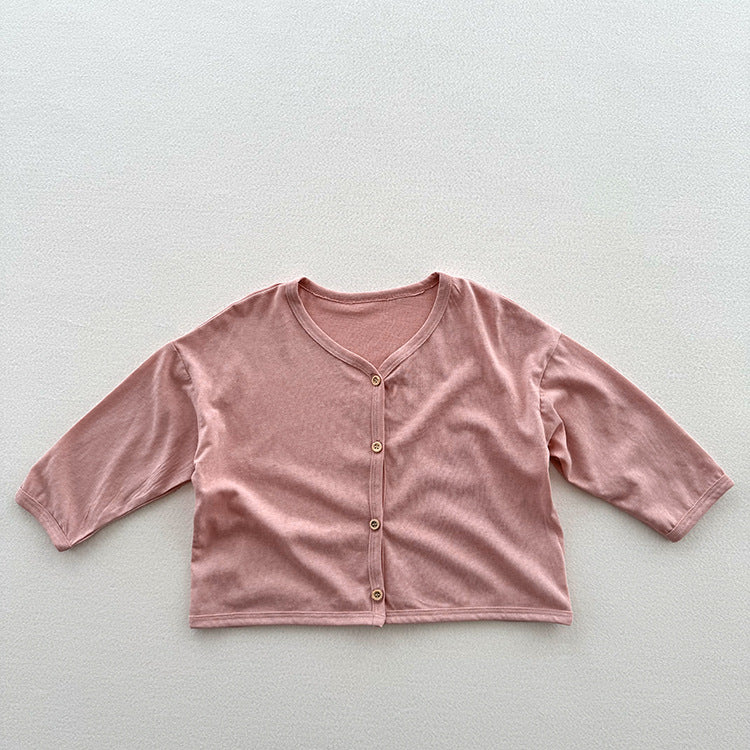 Spring And Summer Kids Unisex Minimalist And Versatile Single Breasted Children’s Thin Cardigan Shirt-2