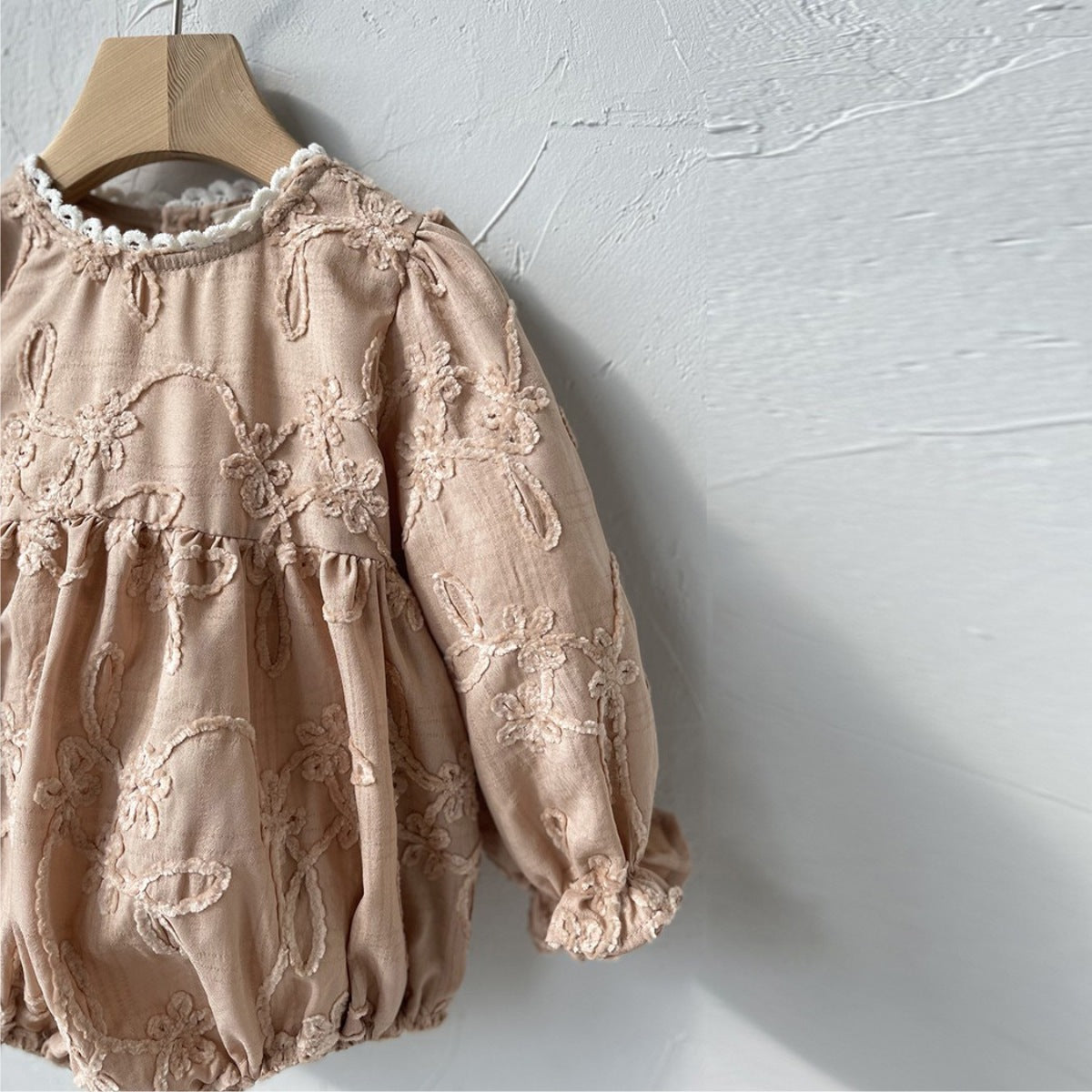 Baby Girl Solid Color Jacquard Embroidery Fashion Dress&Onesie-6
