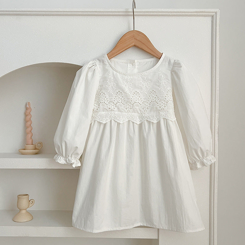 New Spring/Autumn Baby Onesies And Dress For Girls With White Lace Trim – Princess Sister Matching Set-3