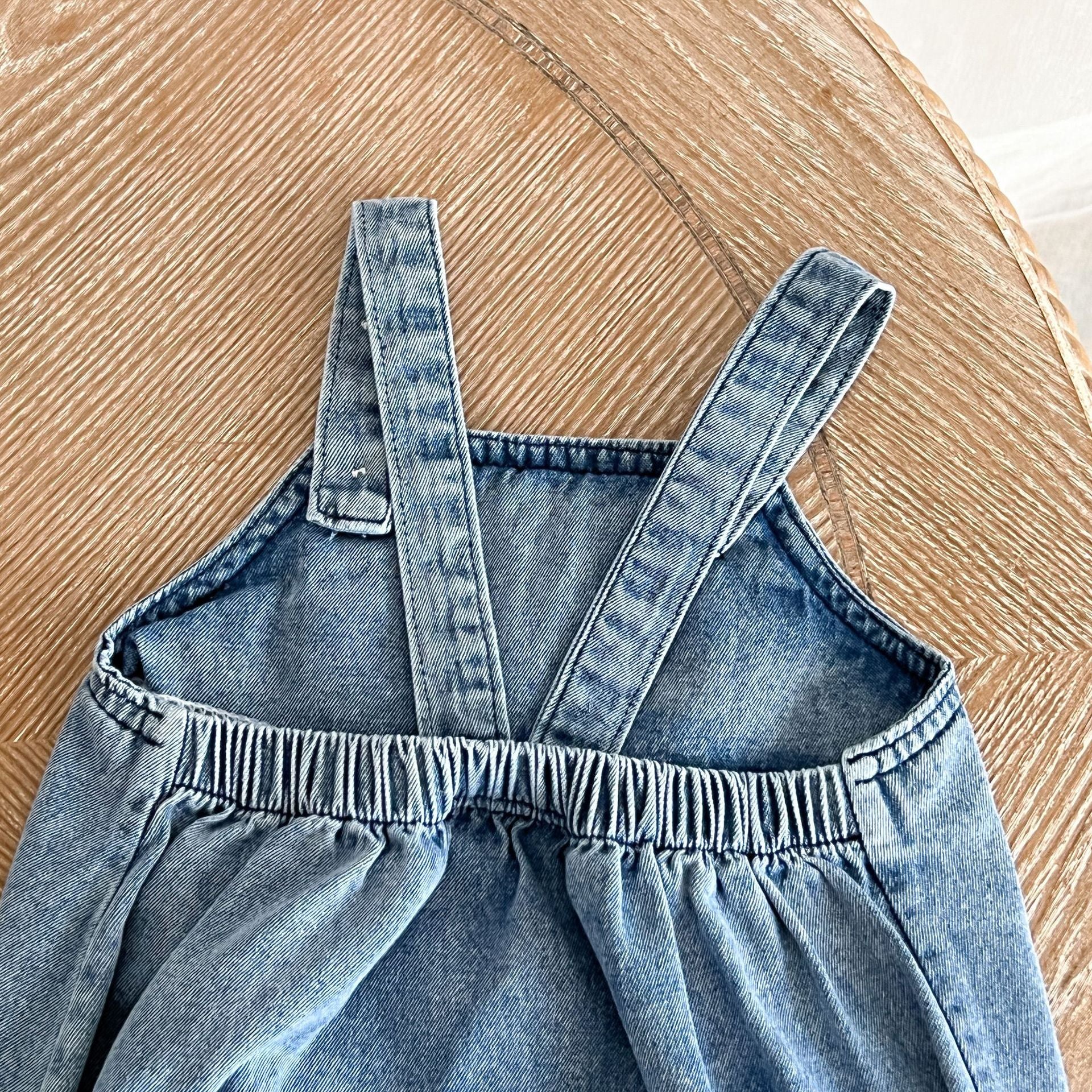 Baby Cartoon Bear Pattern Fashion Denim Strap Oniesies-3