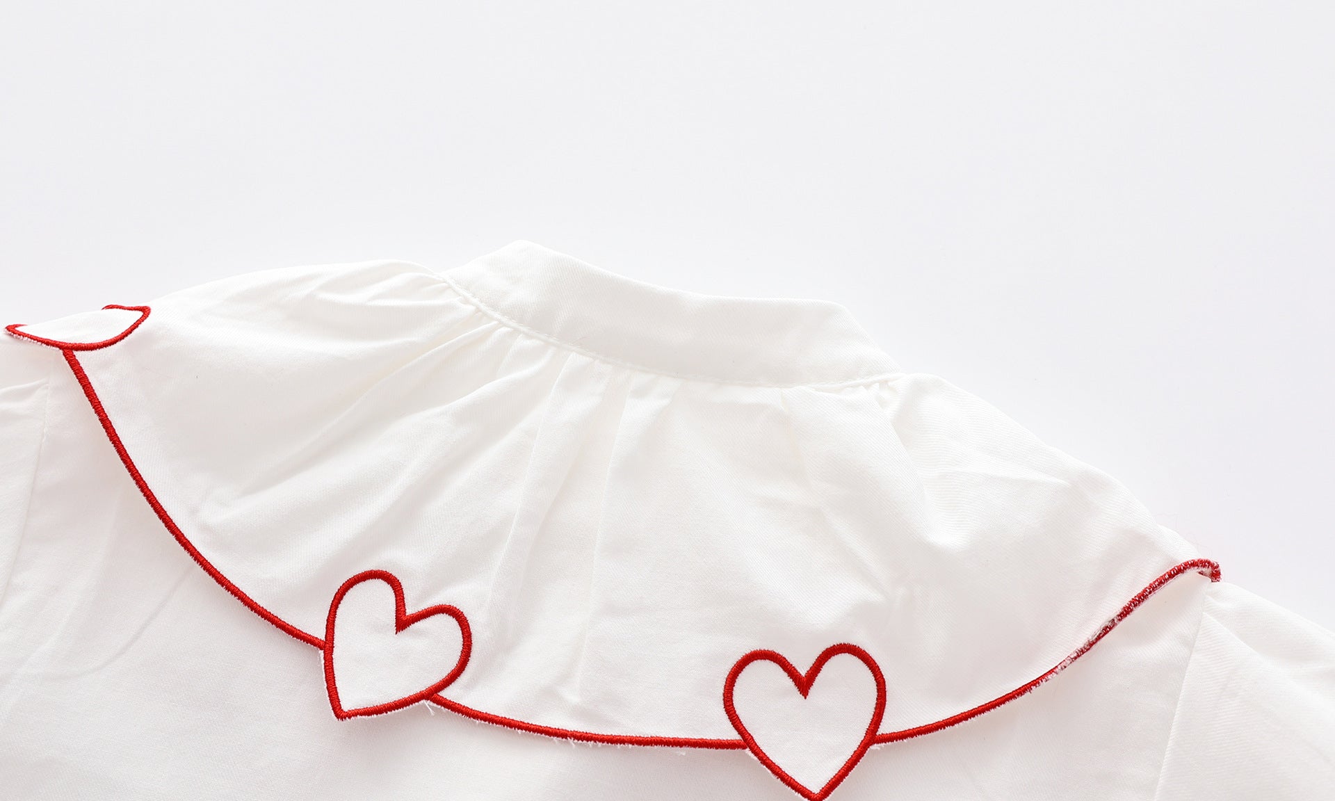 Baby Girl 1pcs Heart Neck Crystal Button Front Design Solid Cotton Shirt-3