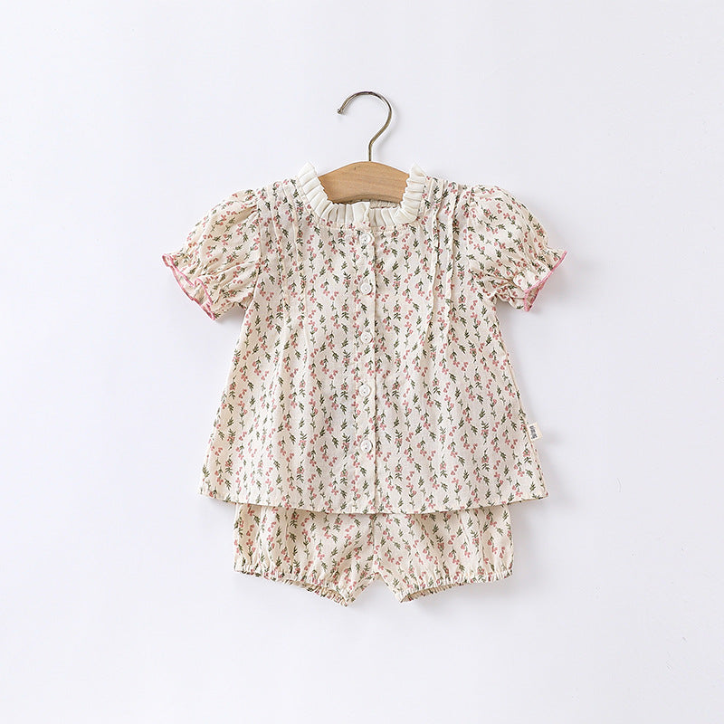 Baby Ditsy Flower Graphic Puff Sleeves Onesie&Sets-3