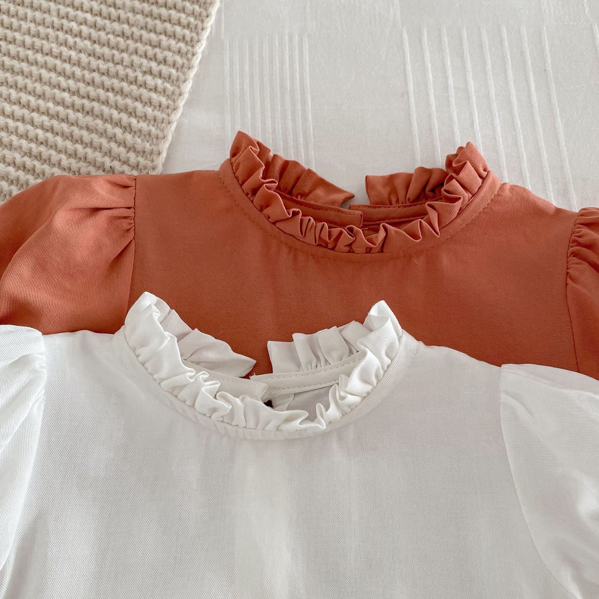 Summer Baby Girls Solid Color Plain Ruffle Neck Onesie-3